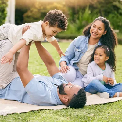 family playing outside