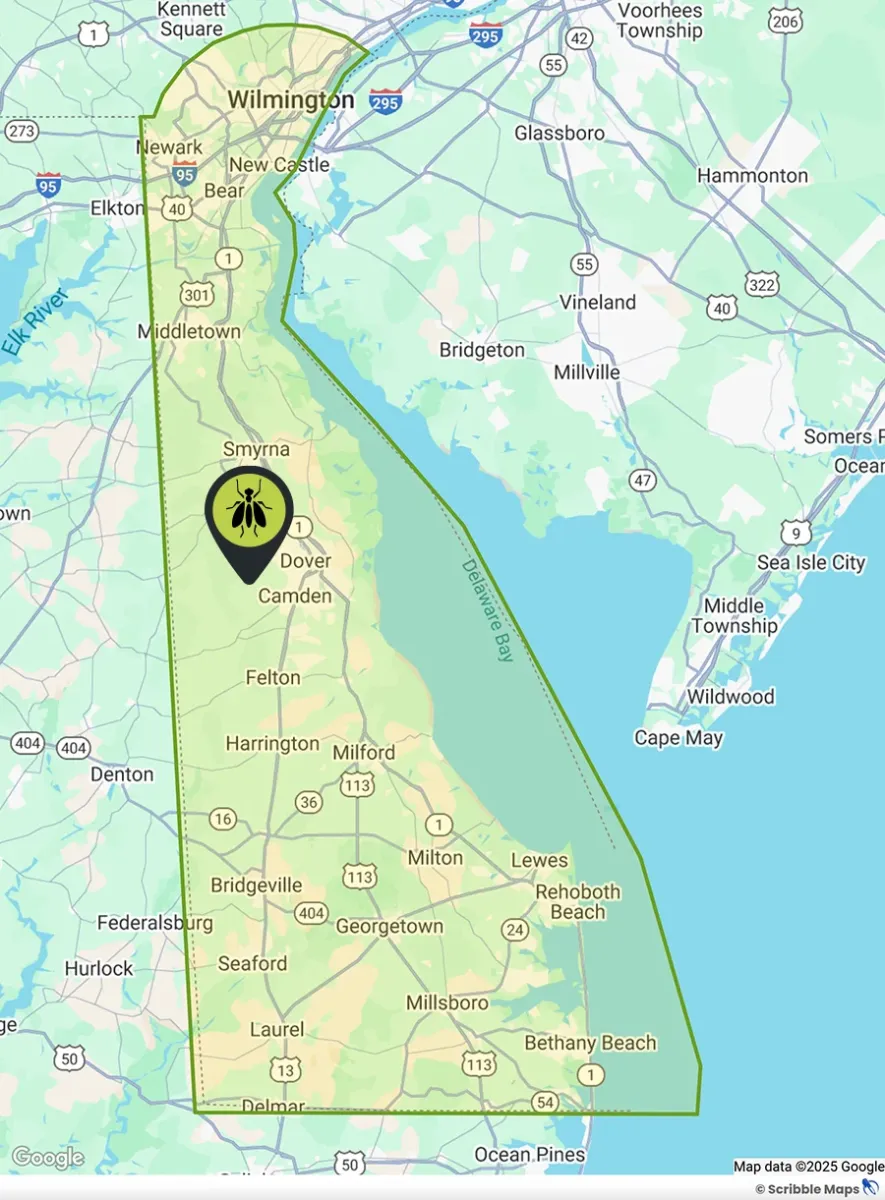 JEM Pest Solutions Service Area Map Camden Delaware